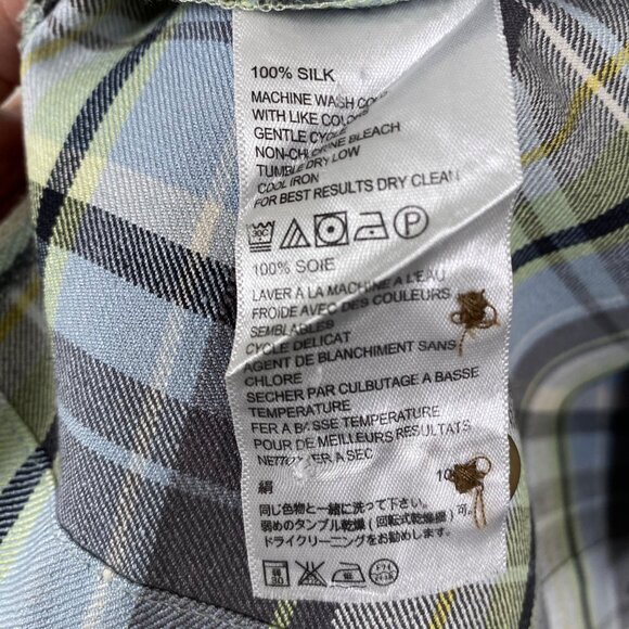 TOMMY BAHAMA Mens 100% Silk Size XL Blue & Green Plaid Button-Up Shirt - Picture 6 of 8